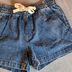 Blue Denim Shorts with Cream Tie